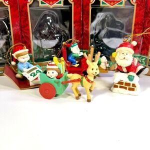 VTG 1990's Matrix Christmas Traditions Ornaments Santa Elves Reindeer Lot of 4